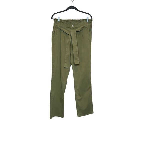 Hudson remi high rise paperbag straight leg pants in olive green size 30 - Picture 3 of 16